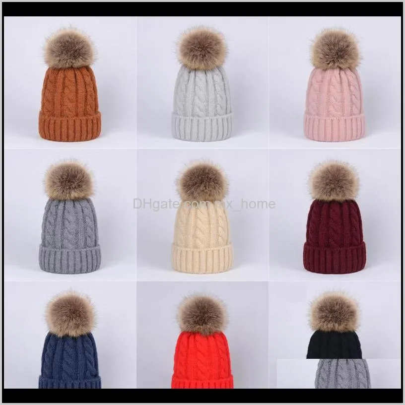 Casquettes Accessoires Bébé Maternité Drop Livraison 2021 Bébé Solide Tricoté 10 Filles Garçons Crochet Tricot Laine Bobble Hiver Enfant En Bas Âge Enfants Mode