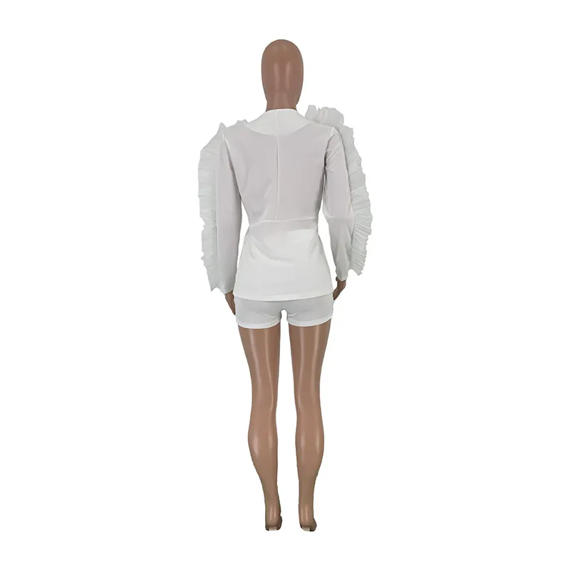النساء قطعتين ملابس مهرجان ملابس متتالية كشكش طويل الأكمام السراي السراويل sweatsuit أسود أبيض زائد حجم مطابقة مجموعة