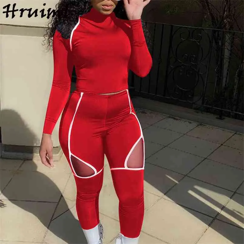 Skinny Long Sleeve Turtleneck Fashion Women Two Piece Outfits Set Top and Pants Tracksuit Solid Plus Size Sportswear Sweatsuit 210513