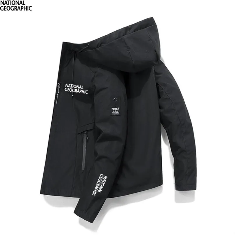 National Geographic Roupas Ao Ar Livre Camping Caminhada Jaqueta Masculina Respirável À Prova D 'Água Hoodie Windbreaker Adventure Terno 211008