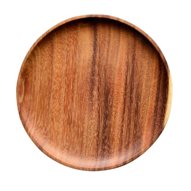 2pcs Round Wooden Plates Set High Quality Acacia Wood Cake Dishes Dessert Serving Tray Wood Sushi Plate Tableware Dinnerware (4)