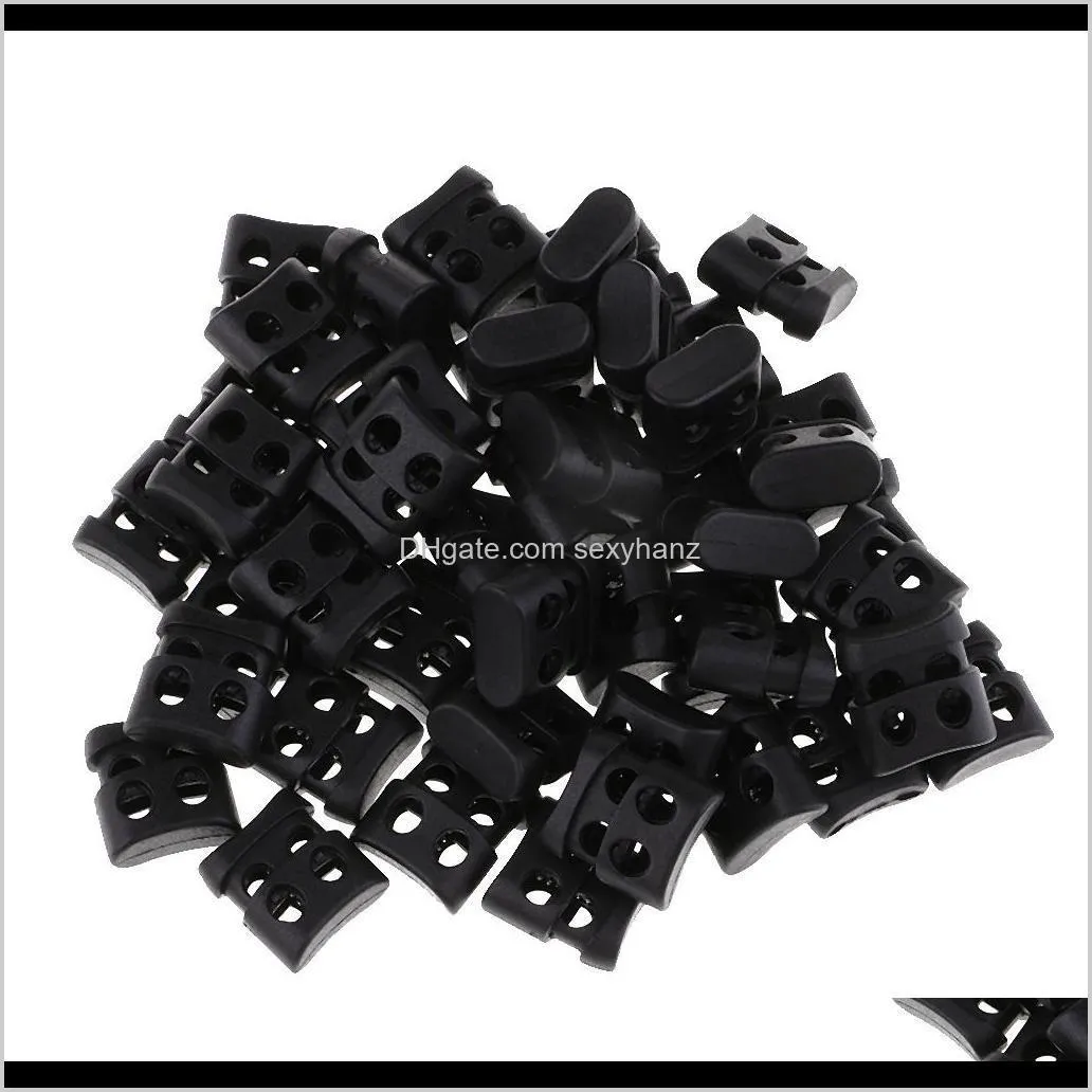 50pcs plastic double hole cord locks spring toggle stopper for shoelaces bag