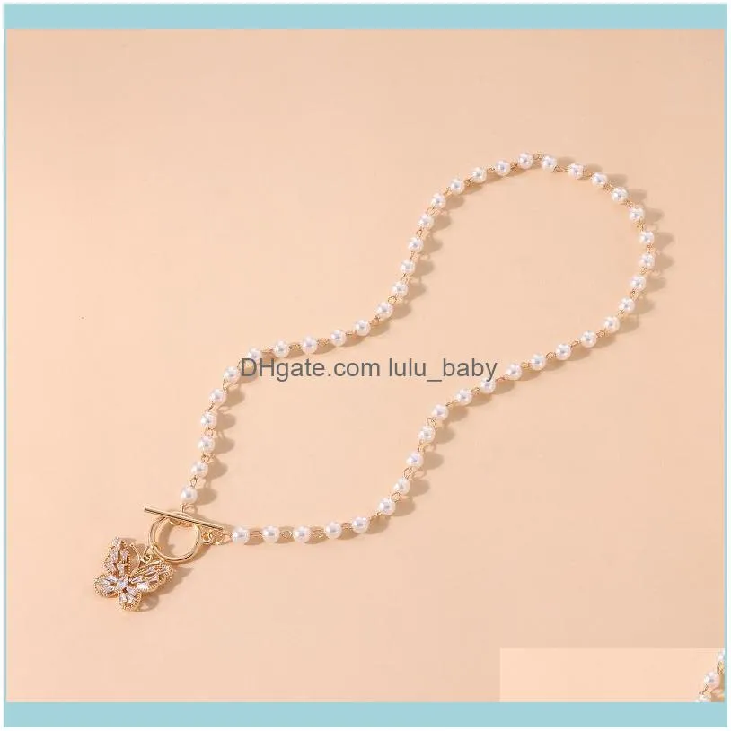 Chains White Pearl Bead Chain Choker Necklace For Women Butterfly Lariat Lock Collar Bohemia Jewelry Party Charm