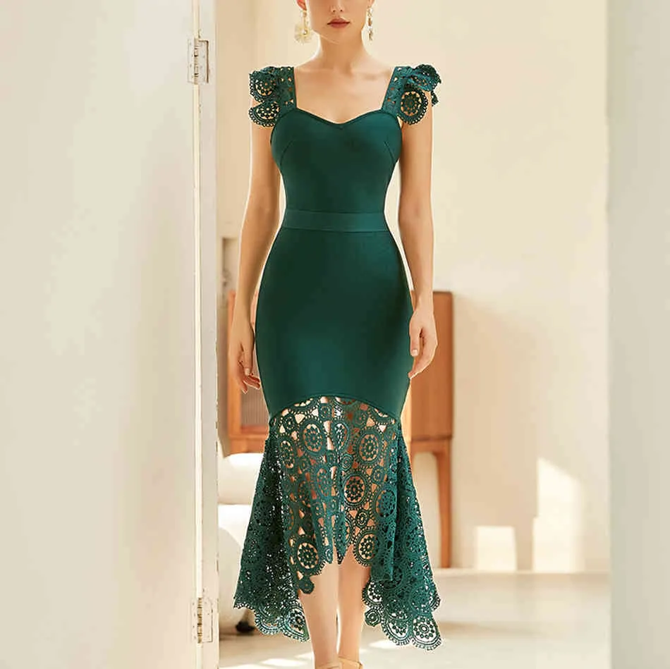 green emerald velvet dress Spaghetti Straps Green Tulle Midi Dress – Ohmollydress