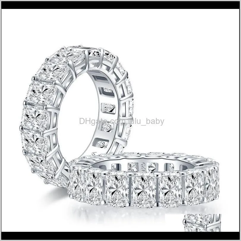 Anéis Jóias Drop Delivery 2021 6X4Mm Corte Radiante Full Eternity Para Mulheres 925 Sterling Sier Sona Simulado Diamond Wedding Band Ring Zarcx