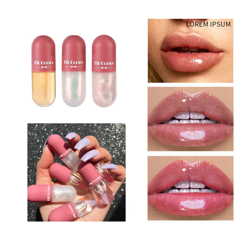 Ajuste cores mini cápsula labelo gloss cristal geléia labelo labelo hidratante transparente transparente com mudança de cor gloss óleo gordo