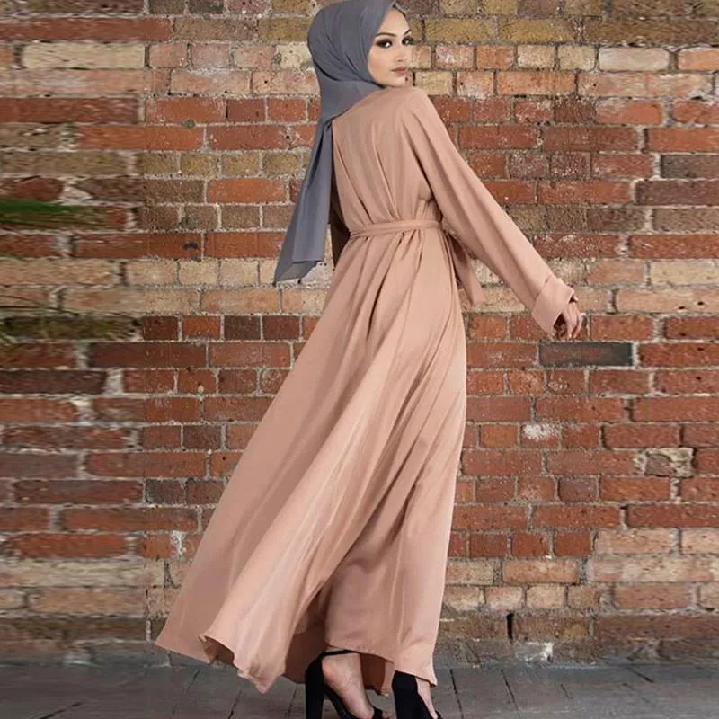 Ethnic Clothing Casual Muslim Women's Long Dress Women Dubai Kaftan Abaya Tie Front Vestidos Musulmanes Ropa De Mujer Envio Gratis