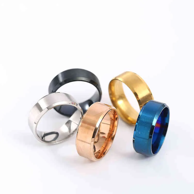 2021 Barato Wholale Fashion fábrica barato 8mm 5 cores sólido cor stainls aço simples anel