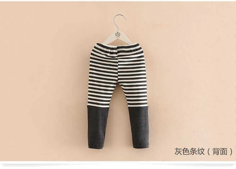  Spring Autumn 2-10 Years Kids Children Birthday Gift Navy Blue Gray Cotton Striped Spliced Cartoon Cat Girl Baby Leggings (12)