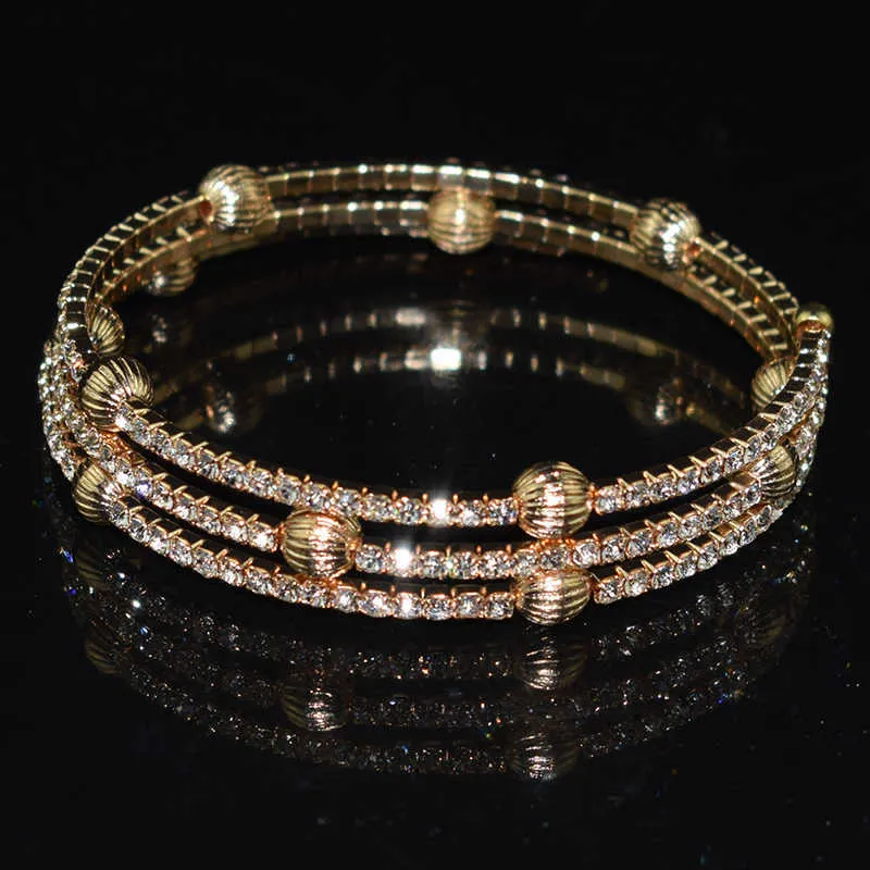 Bracelet en strass pour femmes exquises, bracelet multicouche, manchette de bras, couleur argent, cristal, bijoux de vacances, cadeau Q0719