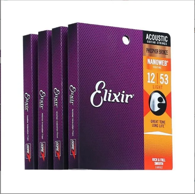 Elixir سلاسل الغيتار الصوتية سلك الموسيقى الفوسفور البرونزية الظل 11002،11027،11052،16002،16027،16052،12002،12052 مجموعات