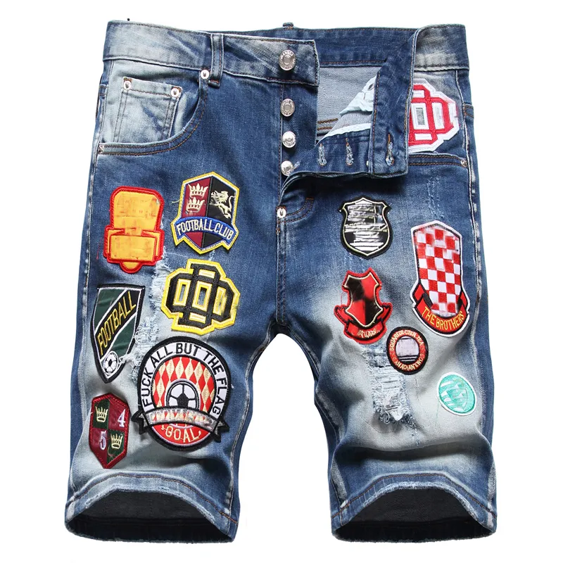 Men Painted Denim Shorts Jeans Summer Pocket Big Size Casual Distressed Holes Slim fit Men's Short Pants Trousers DY1121