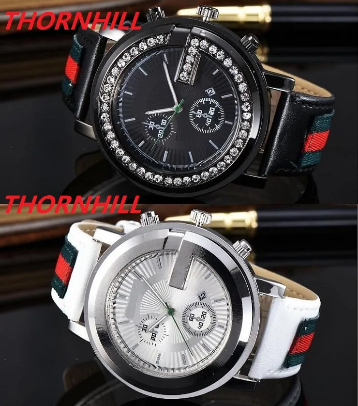 THORNHILL Diamond Big Dial Luxury Casual Leather Band Quartz Wrist Watch for Women Men 2024