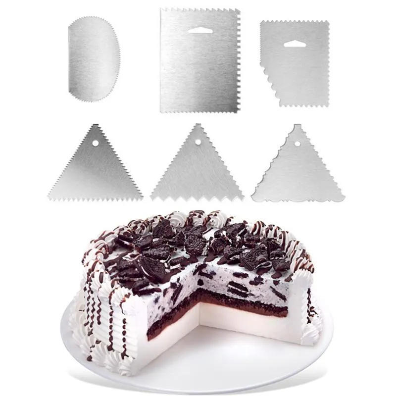 Grattoir à gâteau en acier inoxydable, outils de pâtisserie, 6 formes, rectangulaire, triangulaire, trapézoïdal, ovale, appareil à dentelure, 297y