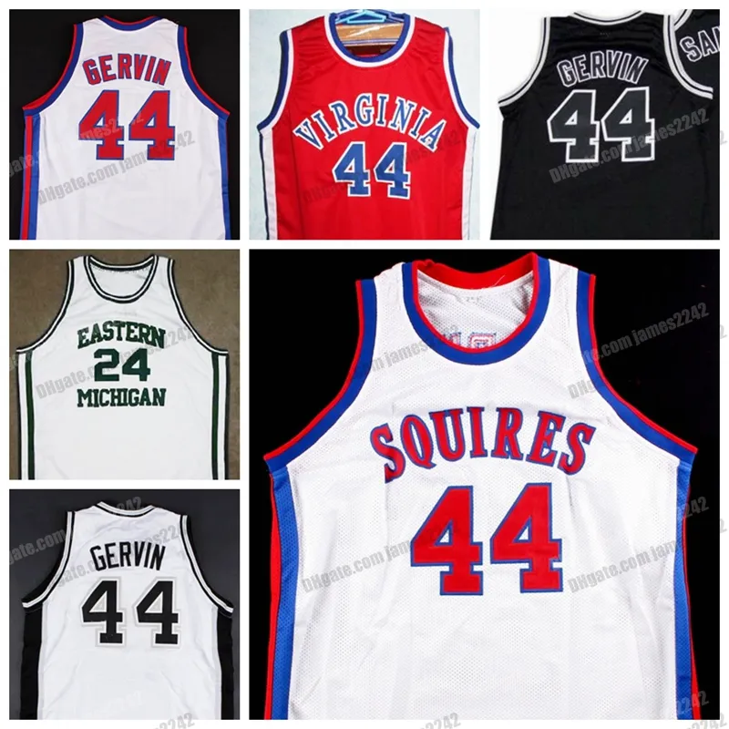 カスタムレトロジョージ＃44 Gervin Virginia Squires College Basketball Jersey All Stitched White Red Black Size S-4XL ANY NAME NUMBER TOS