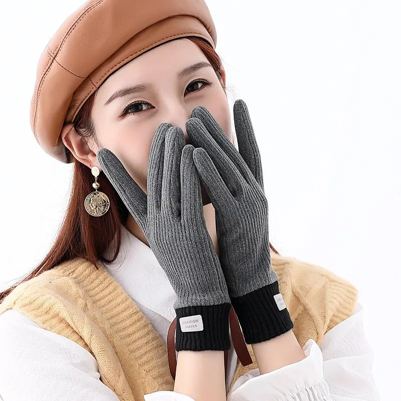 Sports Gloves Winter Women Warm Thickened Non-Slip Touch Screen Mittens Knitted Stretch Suede Outdoor Sport Cycling WF221