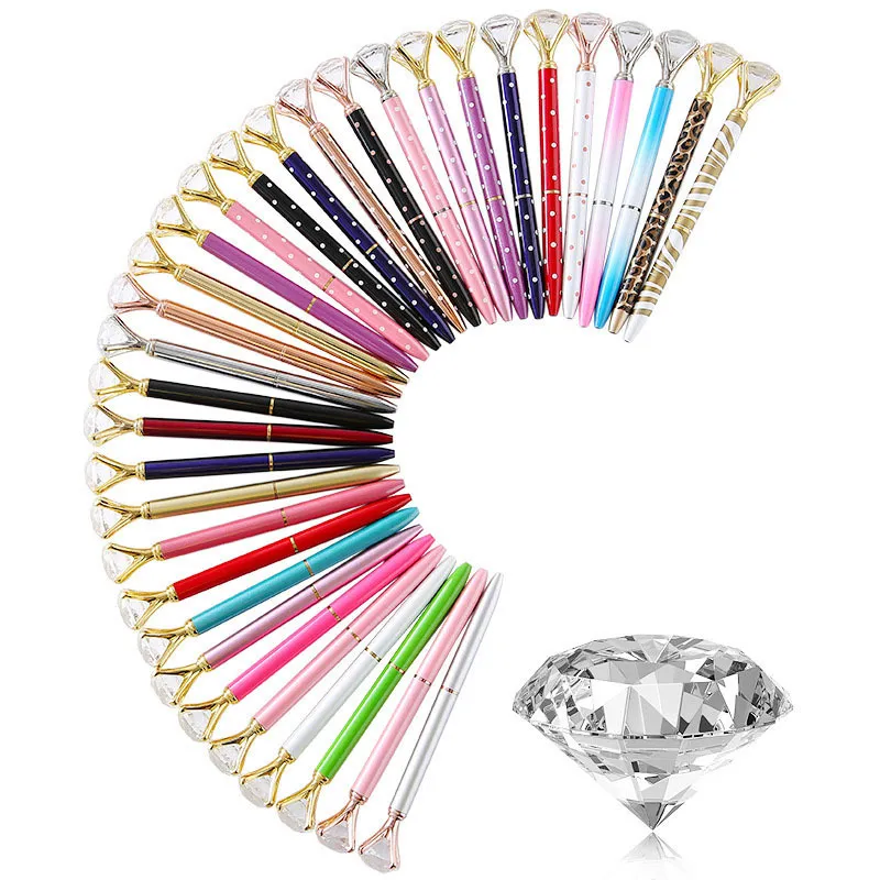 5.5 '' Comprimento Creative Crystal Glass Kawaii Caneta Esferográfica Big Bola Gema Com Grande Diamante 23Colors Moda Escola Escola Suprimentos