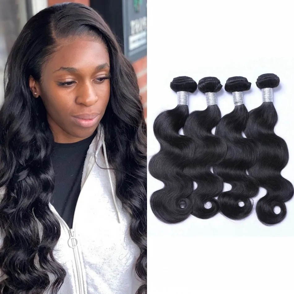 Malaysiska m￤nskliga h￥rv￤vbuntar Body Wave Bundle 3/4 PCS WEFTS Natural Color 8-26 Inch Non Remy Hair Extensions