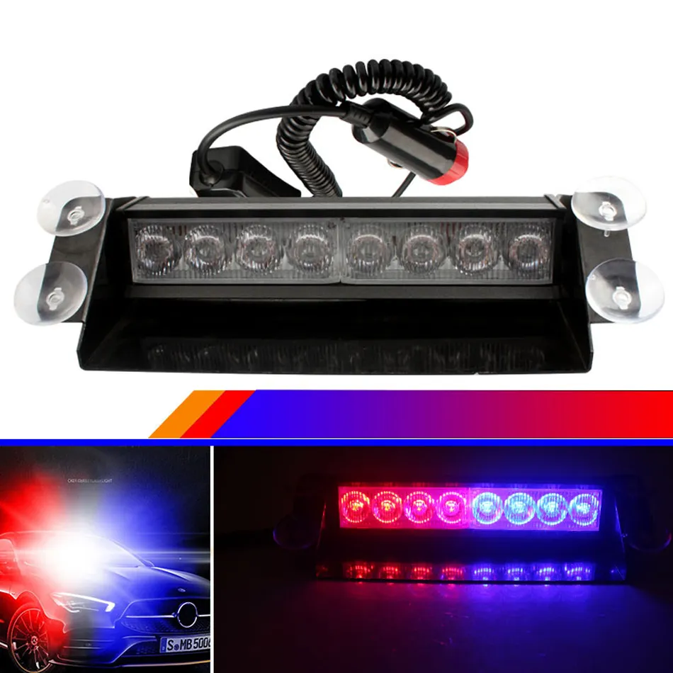 8 LEDs Car Truck Emergency Flasher Sun Visor LED Strobe Warning Light Police Flash Lights 3 Flashing Modes 12V