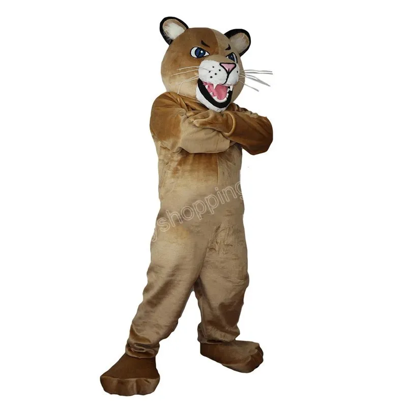 Disfraz de mascota de leopardo marrón de Halloween Personaje de tema de anime de dibujos animados de alta calidad Tamaño adulto Festival de carnaval de Navidad Vestido de lujo