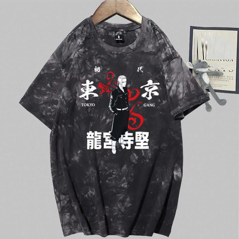 도쿄 개정자 짧은 소매 o-neck 애니메이션 남성과 여성 넥타이 염료 티셔츠 Y0809