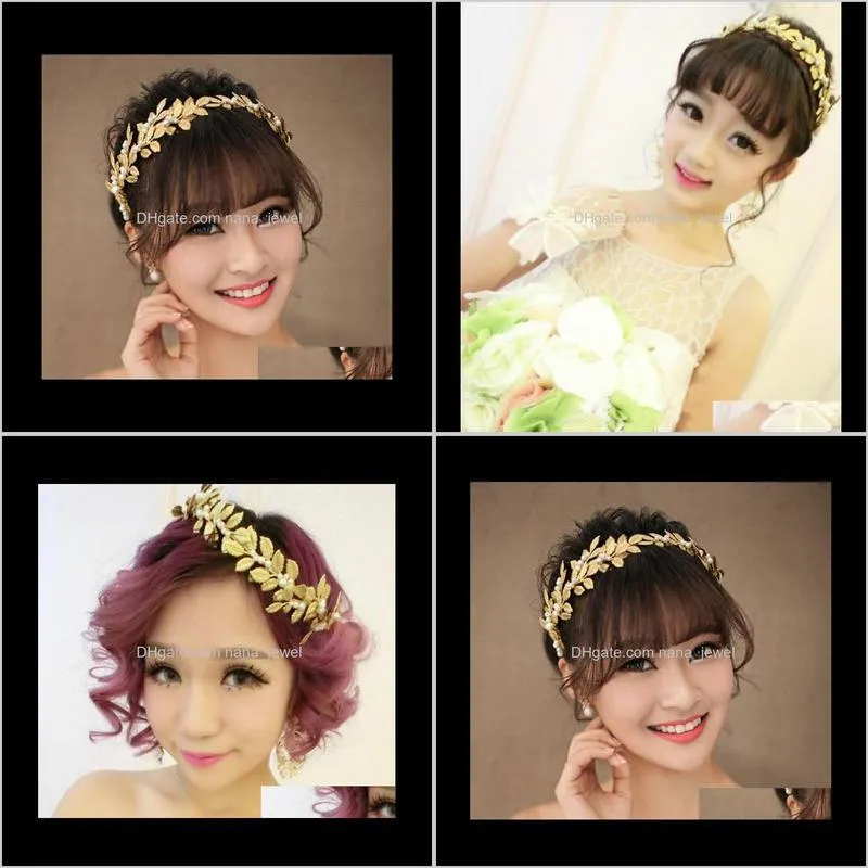 Pearl Crystal Gold plated Leaves Vine Wedding Headband Hair Accessories Bridal Headwear Hair Jewelry Rhinestone Head ps2983