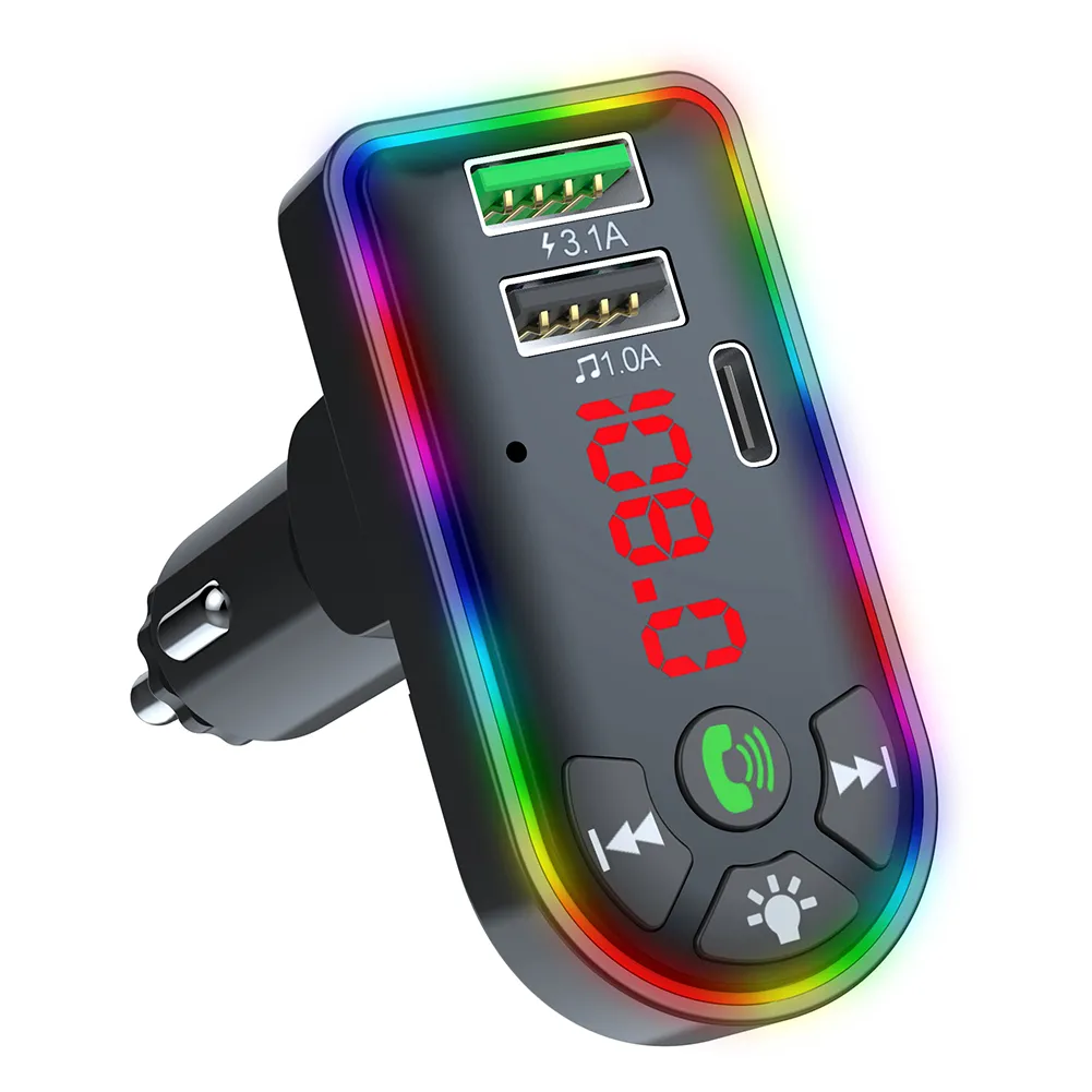 Bluetooth FM Transmitter F7 Colorful LED Backlight Wireless FM Radio Car Adapter Hands Free MP3 Player PD + 4.1A USB Charger