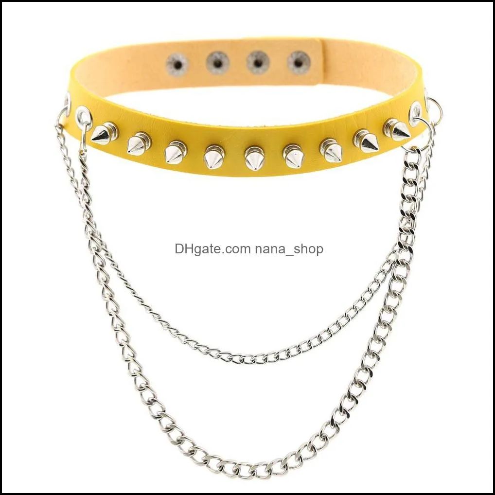 Gothic Jewelry-PU Leather Choker Necklace for Women Spiked rivet collar Punk Rock Adjustable Black Collar Choker Cosplay Multi Color