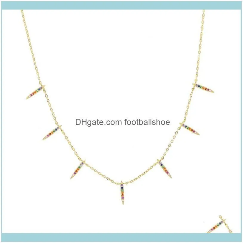 Simple Trendy Rainbow Cz Necklace For Women Girl 925 Sterling Silver Gold Color Geometric Pendant Necklaces Jewelry Chains