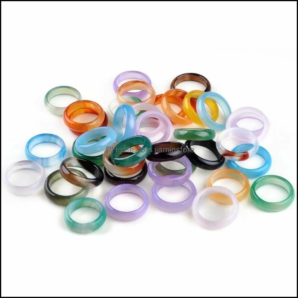 ثلاث حلقات حجرية 20pcs الكثير من الألوان colorf Mix Natural Agate Band Gemstone Rings Jade Jewelry Hfgkl