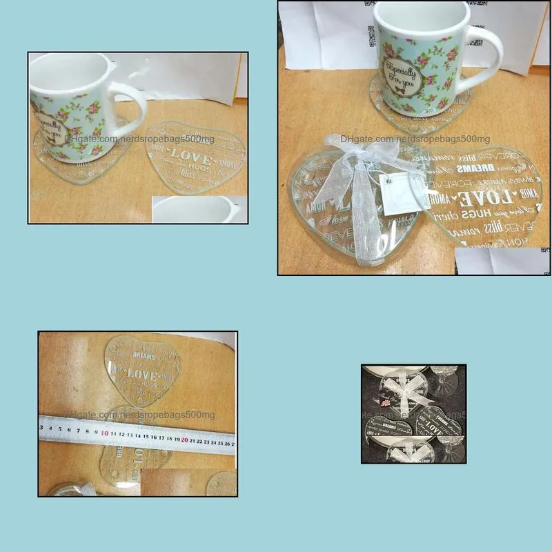 Free Shipping 200pcs/100set heart Love letters Glass Coaster Cup Mat Wedding Return Gifts Birthday Party Favor