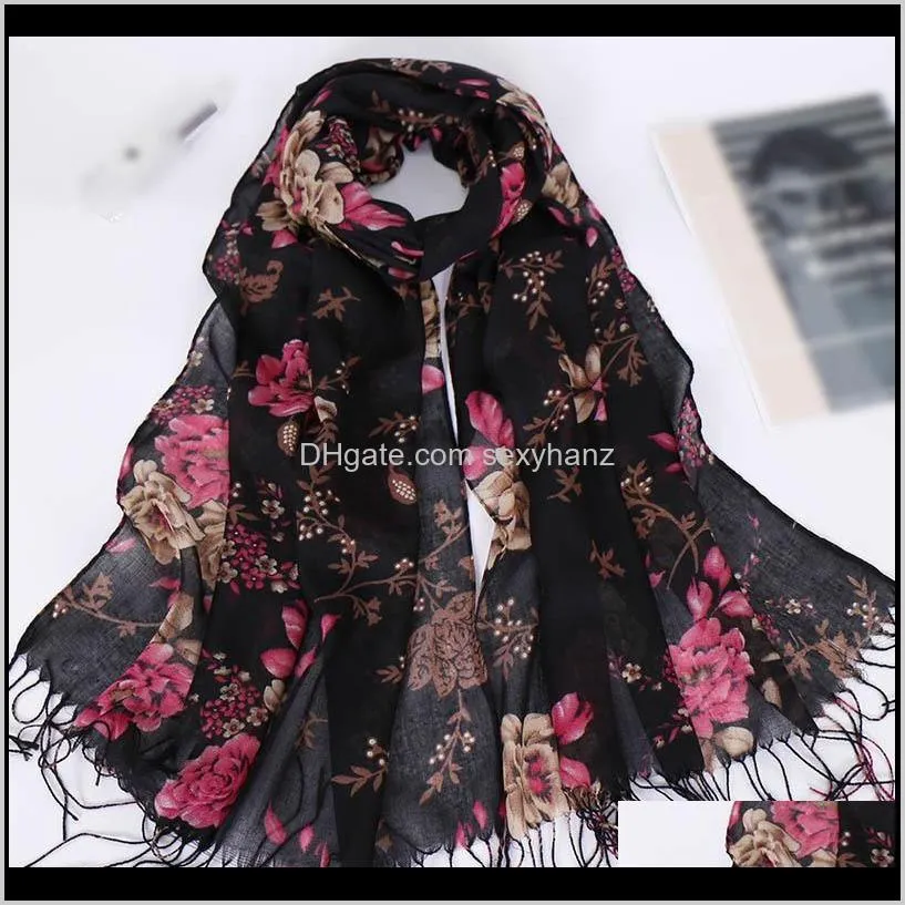 Women Muslim Long Wrap Scarf Tassel Shawl Flower Lace Scarf Scarves Most Fore Front Hat1