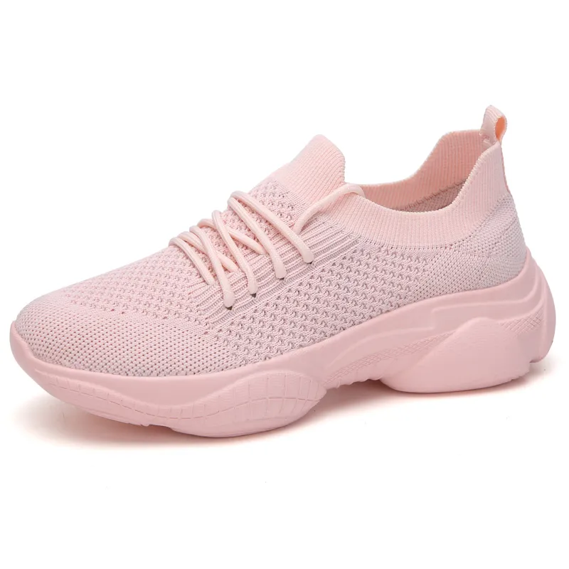 Scarpe sportive da donna leggere e professionali transfrontaliere primavera traspirante moda maglia fondo spesso aumento corsa femminile jogging all'aperto camminata