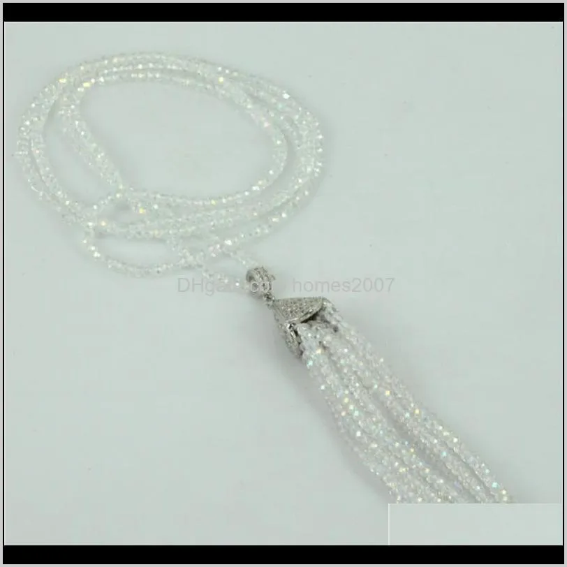 trendy charms white clear blue purple beaded tassel pendant in 2mm beads chain necklace for women wedding birthday gift necklaces