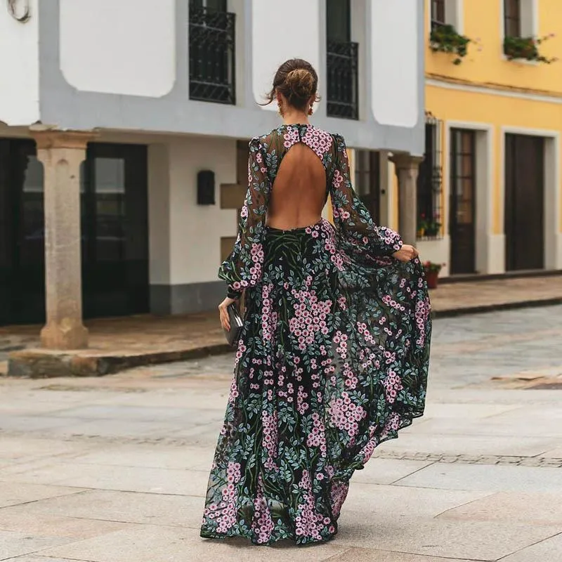 Повседневные платья контрастные отпечатки высокая мода сладкие женщины Long Boho Beach Press Style High-end Lady Streetwear