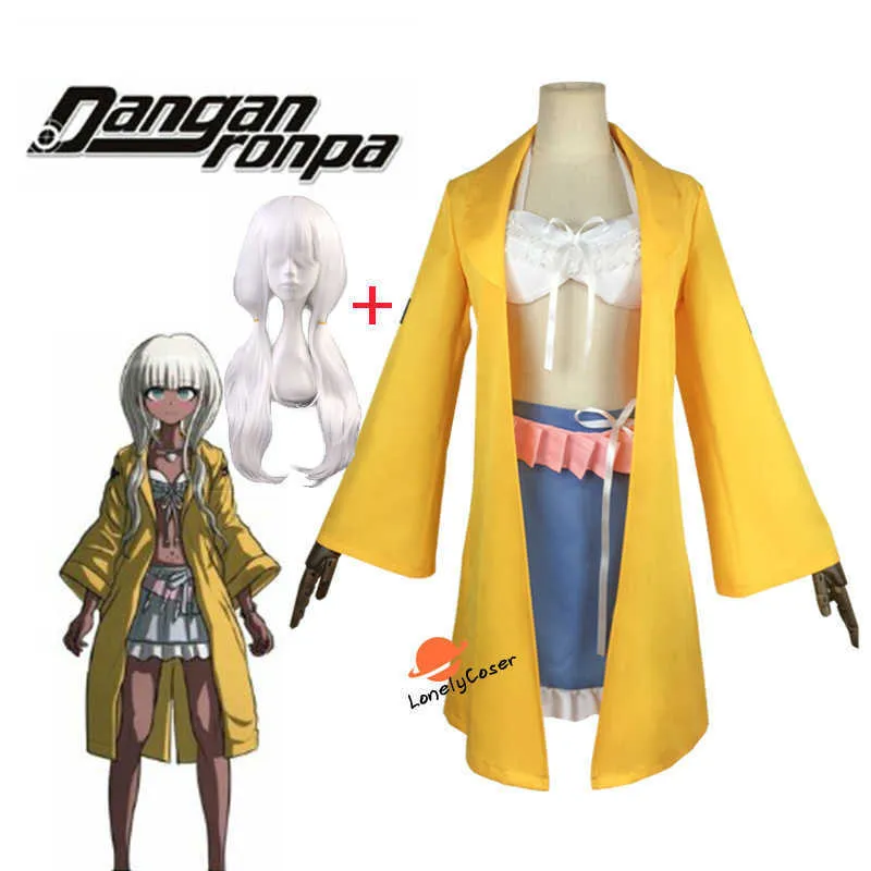 Anime Danganronpa V3 Angie Yonaga Cosplay Costume Długa Peruka Top Spódnica Trench Halloween Boże Narodzenie Party Garnitur Sexy Girl Women Y0903