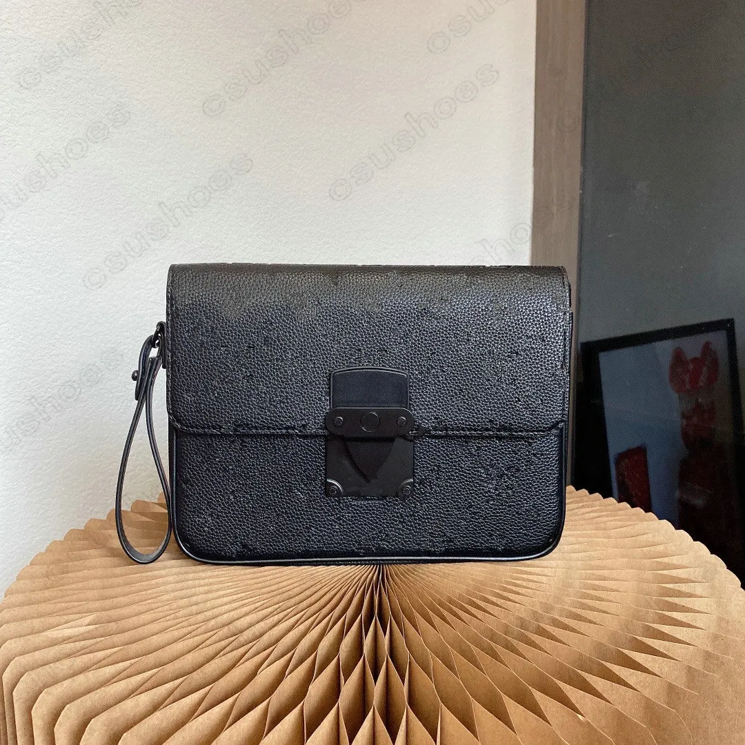 S LOCK A4 POUCH Men Clutch Bags Trunk Clasp Luxurys Designers Monograms Macassar Embossed Leather S Lock Magnetic Closure Handle Bag Flap M80582