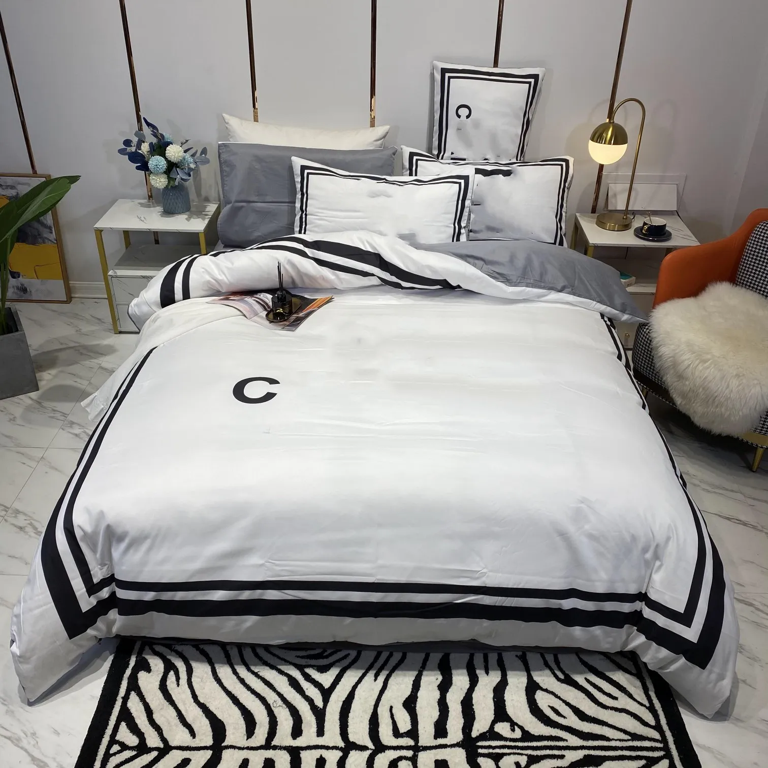 wit zwart modeontwerpers beddengoed sets luxe dekbedovertrek king queen size laken kussenslopen designer dekbed set