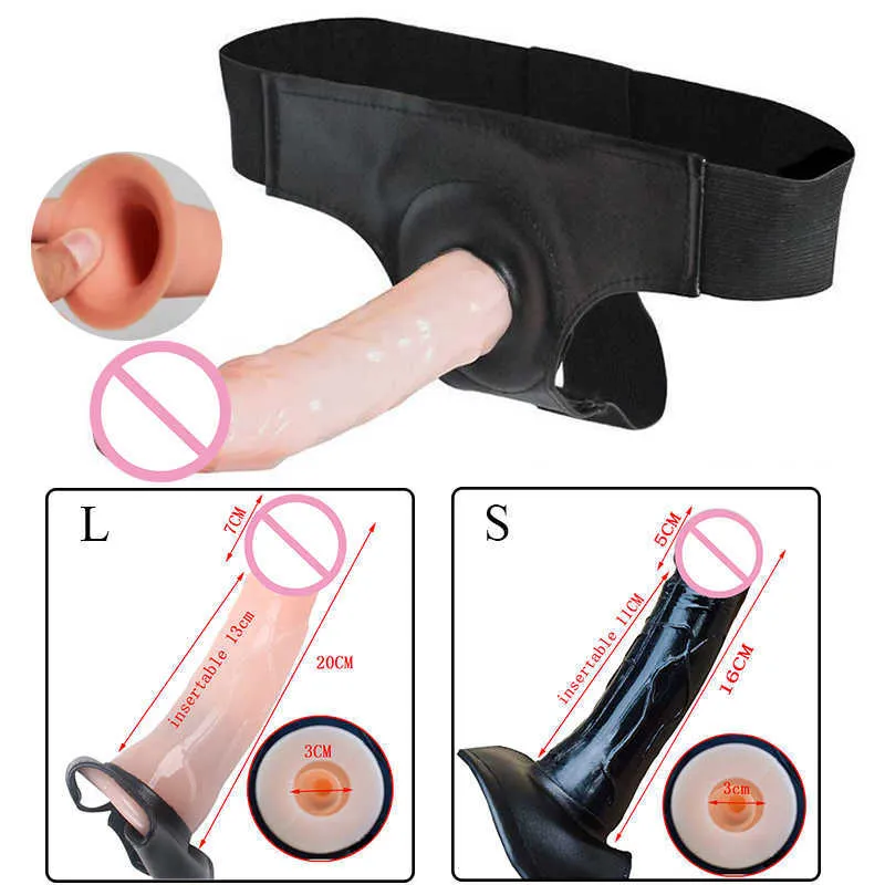 sex massagerMassage Items Hollow Strap on Dildo Realistic S/L Size on Harness Suction Cup Penis Artificial Sex Toys for Women Men Lesbian