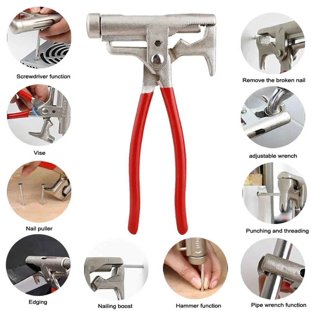 Multi-Function Universal Skruvmejsel Nail Gun Pipe Twier Skiftnyckel Klämmor Pincers Tool Window Breaker Crimper Hammer