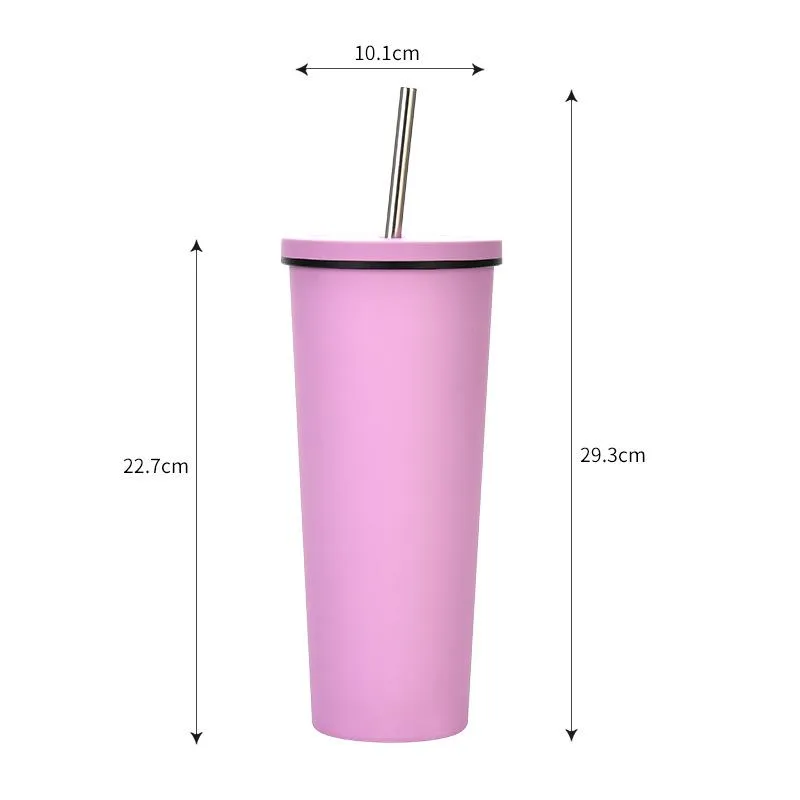 23oz Mug Large Capacity Double Layer Stainless Steel Straw Cup Vacuum Outdoor Thermal Insulation Car Water Cup XG0381