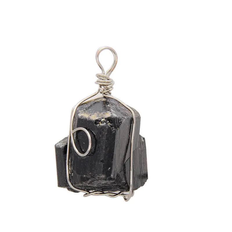 Ręcznie Nieregularny Naturalny Czarny Kamień Posrebrzany Drut Naszyjniki Naszyjniki Szczęście Biżuteria dla kobiet Mężczyźni z łańcuchem