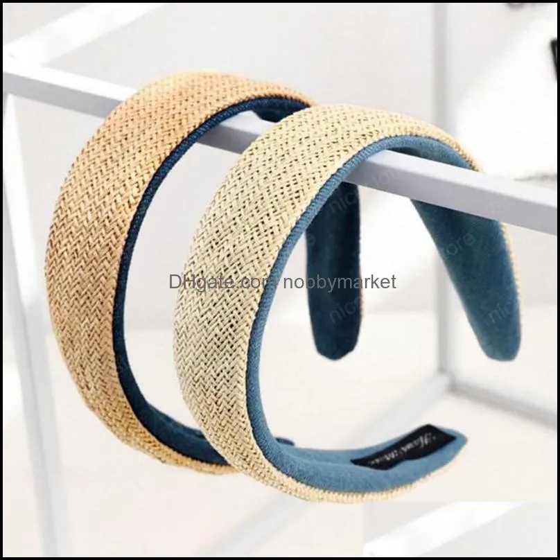 Fashion Women Headband Denim Raffia Weaving Hairband Summer Solid Color Casual Turban Adult Hair Accessories