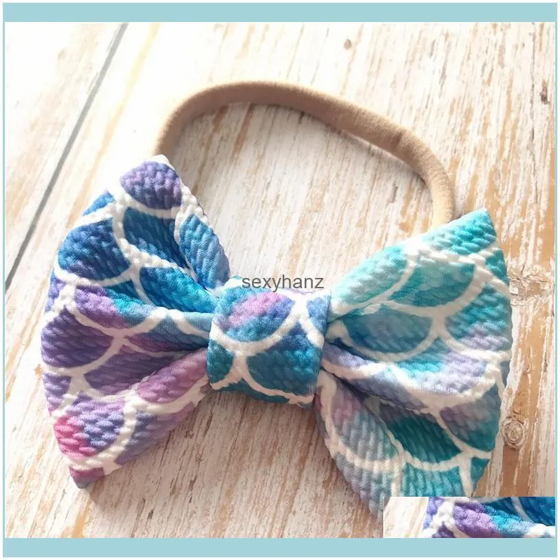 Baby Girls nylon Headband Mermaid Floral Hair Accessories Designer fashion Kids Flower print Hair Bow 5 inch Hair Band 8 colors