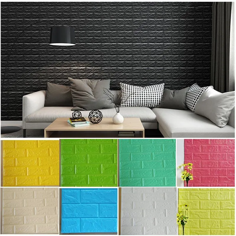 PE Foam Stickers 3D Wall Brick Pattern Waterproof Self Adhesive Wallpaper Rooms Home Decor For Kids Bedroom Living Room Sticker