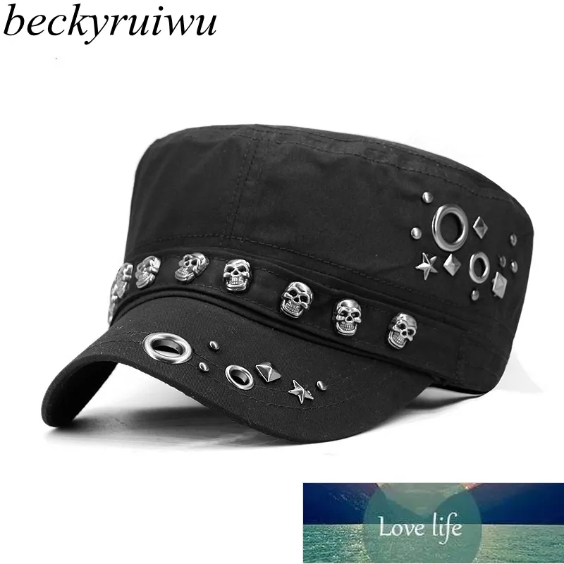 Beckyruiwu Adulte Hip Hop Punk Rock Crâne Rivet Chapeaux À Visière Plate Hommes Printemps et Automne Casquettes De Baseball Ajustées Prix Usine Conception Experte Qualité Dernier Style Original