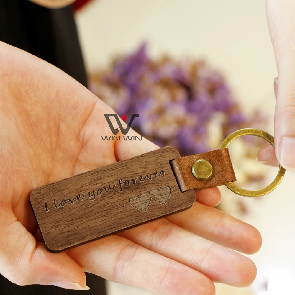 Engraved Wooden Keychain Straps Valentines Birthday Anniversary Wood Pendant Keyring for Women Men