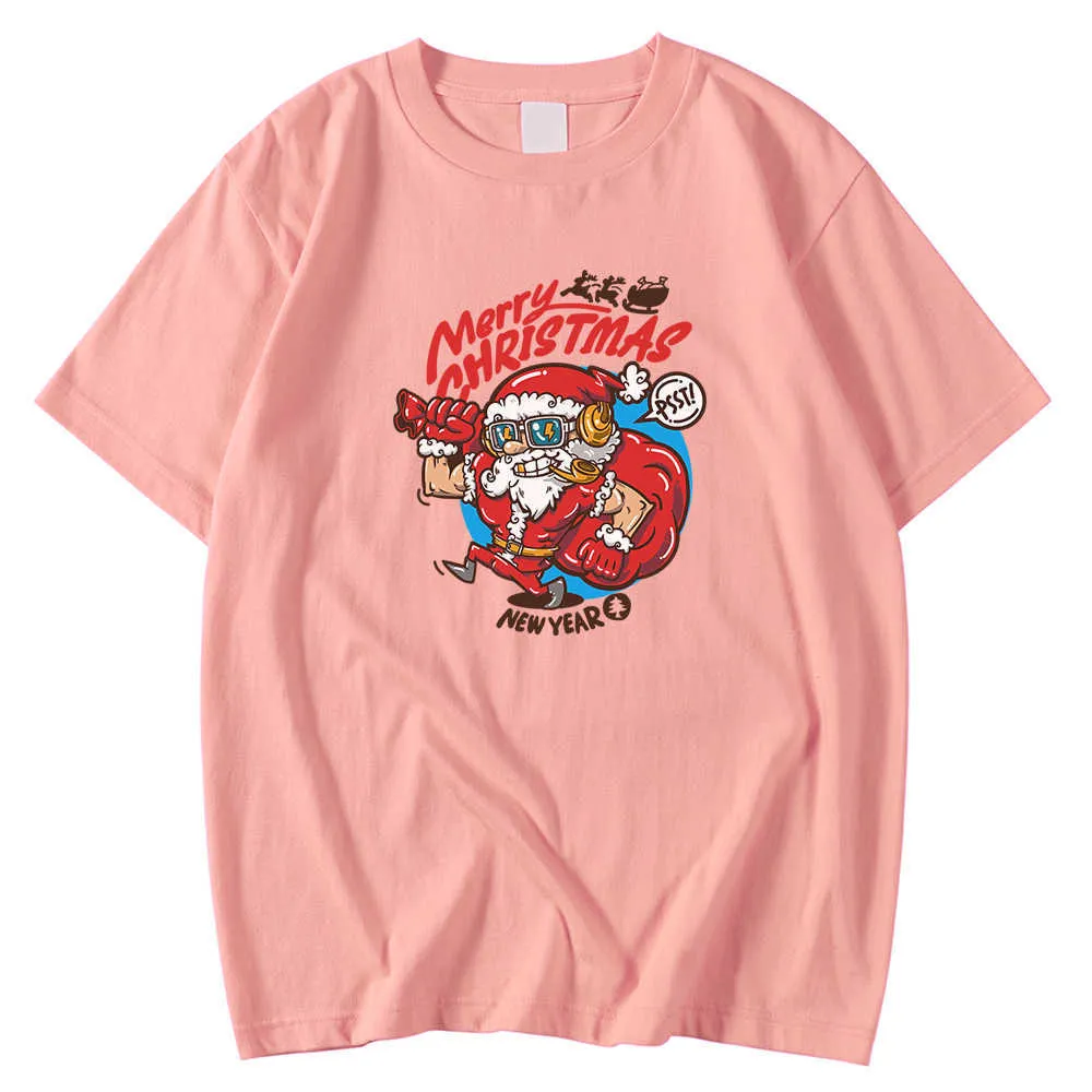 Cartoons confortáveis ​​camisetas masculinas da primavera do verão T camisetas Papai Noel Claus Feliz Natal Prinds Plus Size Camisetas Men Y0809