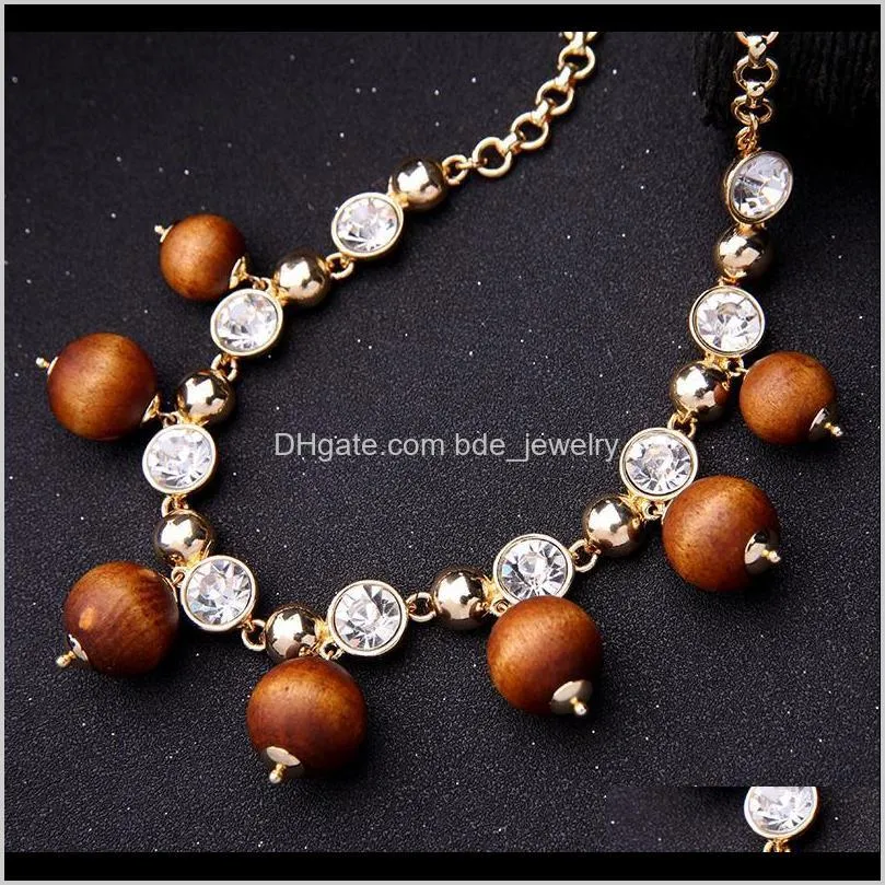 bulk price 2021 new design crystal brown wooden beads necklace for women fashion jewelry online shopping