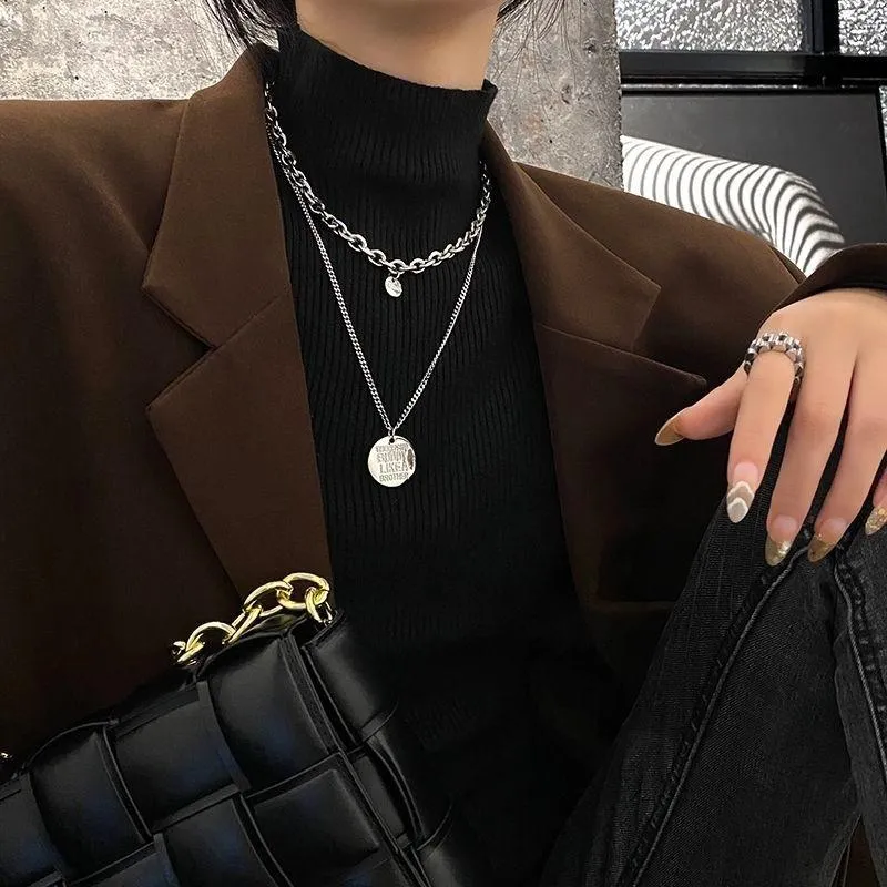 Earrings & Necklace Cool Wind Multi-layer English Round Brand Leisure Chaoren Net Red Neck Chain Women's Fashion Versatile Sweater